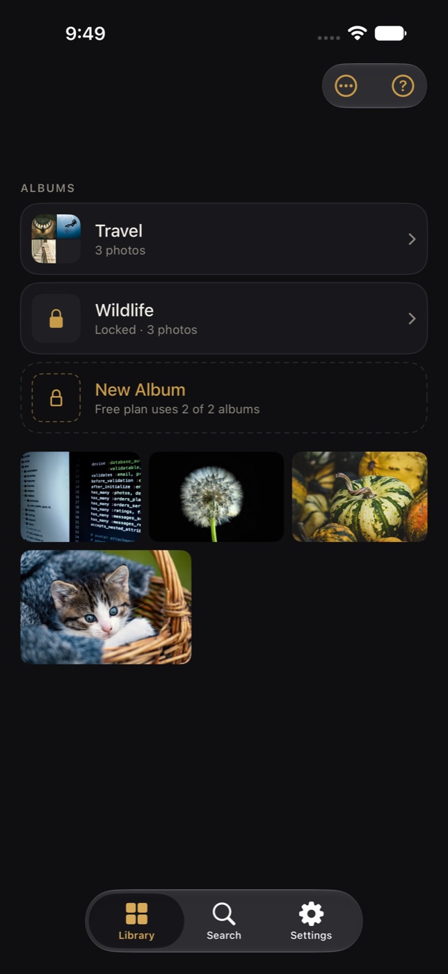 Biblioteket: album opstillet over et gitter af fotos, hvert i fotoets egen form.